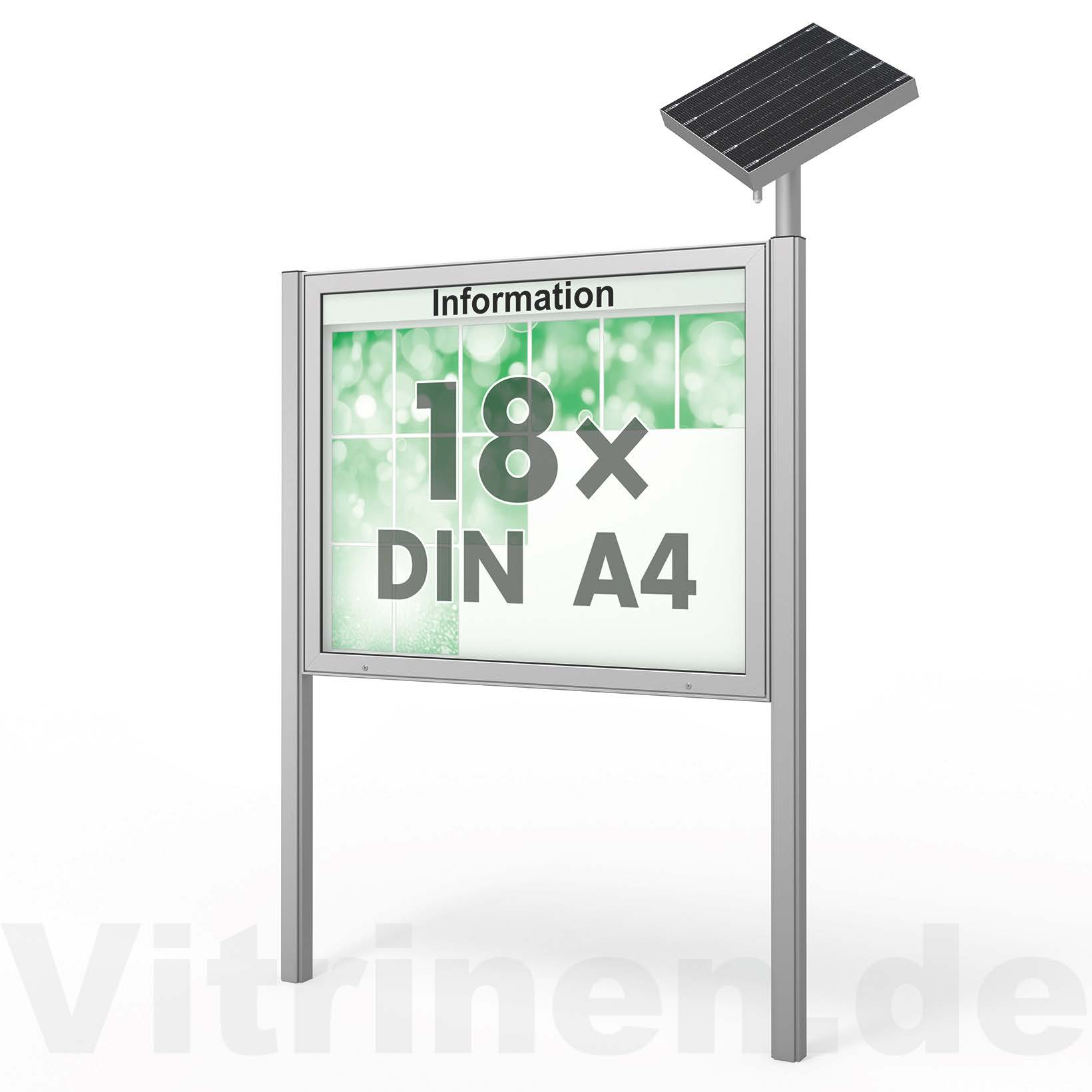 18 x DIN A4 Schaukasten Plenum eckig - der "Klassiker" mit Solar-Modul und Pfosten - Bautiefe 65mm 18 x DIN A4 Schaukasten Plenum eckig - der "Klassiker" mit Solar-Modul und Pfosten - Bautiefe 65mm